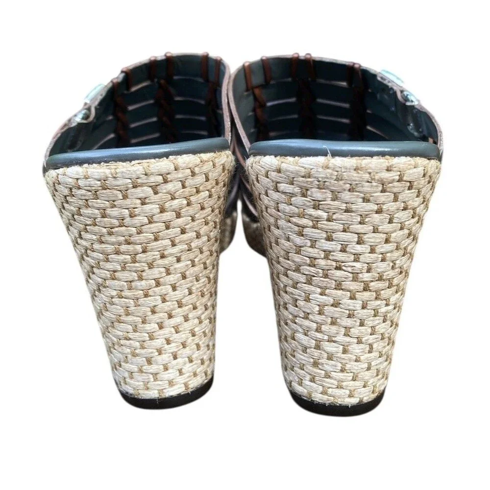 Brighton Denali Wedge Slide Sandal Women’s Size 8 Gray Brown Strappy Leather
